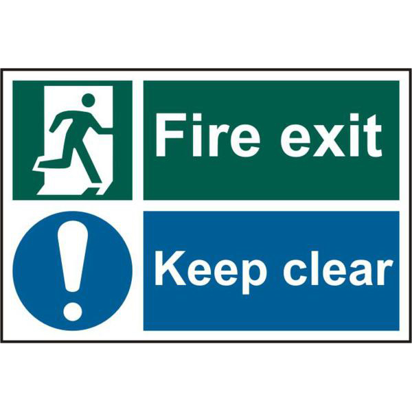 ASEC `Fire Exit Keep Clear` 200mm x 300mm PVC Self Adhesive Sign
