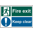ASEC `Fire Exit Keep Clear` 200mm x 300mm PVC Self Adhesive Sign