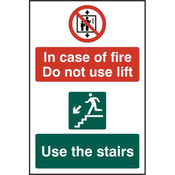 ASEC `In Case Of Fire Do Not Use Lift` 200mm x 300mm PVC Self Adhesive Sign