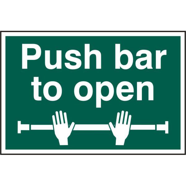 ASEC `Push Bar To Open` 200mm x 300mm PVC Self Adhesive Sign
