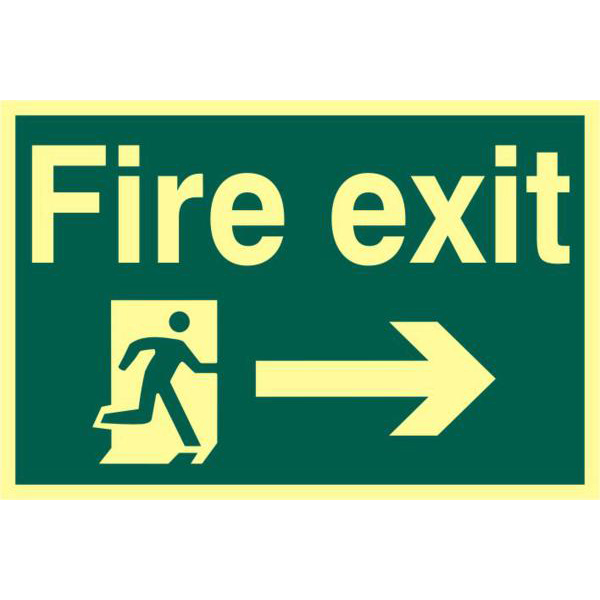 ASEC `Fire Exit` 200mm x 300mm PVC Self Adhesive Photo luminescent Sign