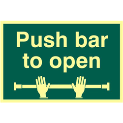 ASEC `Push Bar To Open` 200mm x 300mm PVC Self Adhesive Photo luminescent Sign