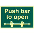 ASEC `Push Bar To Open` 200mm x 300mm PVC Self Adhesive Photo luminescent Sign