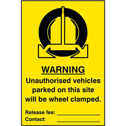 ASEC `Unauthorised Vehicles Parked On This Site Will Be Wheel Clamped` 200mm x 300mm PVC Self Adhesive Sign