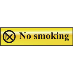 ASEC `No Smoking` 200mm x 50mm Gold Self Adhesive Sign