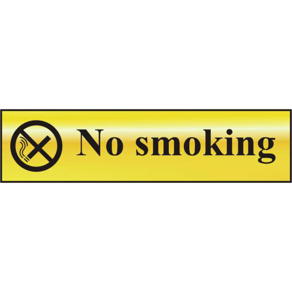 ASEC `No Smoking` 200mm x 50mm Gold Self Adhesive Sign