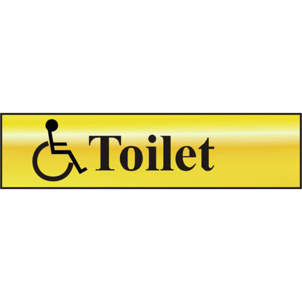 ASEC `Disabled Toilet` 200mm x 50mm Gold Self Adhesive Sign