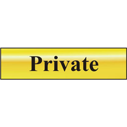 ASEC `Private` 200mm x 50mm Gold Self Adhesive Sign