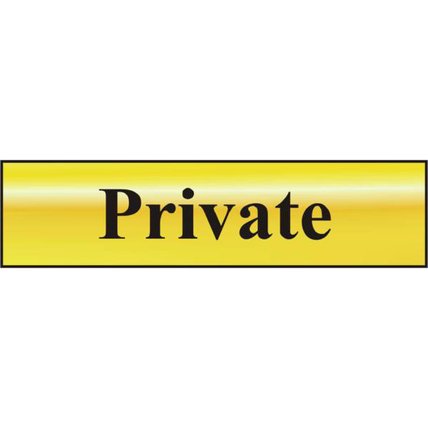 ASEC `Private` 200mm x 50mm Gold Self Adhesive Sign