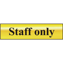 ASEC `Staff Only` 200mm x 50mm Gold Self Adhesive Sign
