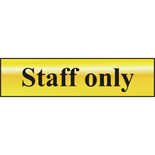 ASEC `Staff Only` 200mm x 50mm Gold Self Adhesive Sign
