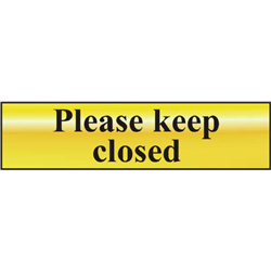 ASEC `Please Keep Closed` 200mm x 50mm Gold Self Adhesive Sign