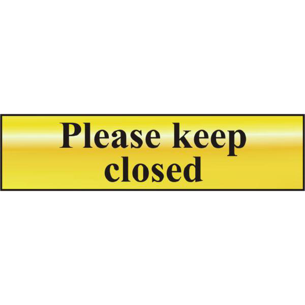 ASEC `Please Keep Closed` 200mm x 50mm Gold Self Adhesive Sign