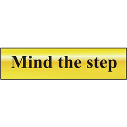 ASEC `Mind The Step` 200mm x 50mm Gold Self Adhesive Sign