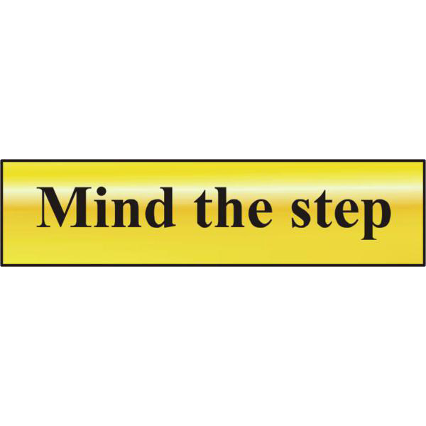 ASEC `Mind The Step` 200mm x 50mm Gold Self Adhesive Sign
