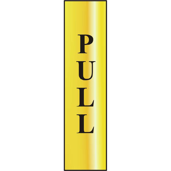 ASEC `Pull` 200mm x 50mm Gold Self Adhesive Sign