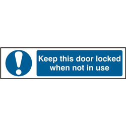 ASEC `Keep This Door Locked When Not In Use` 200mm x 50mm Self Adhesive Sign