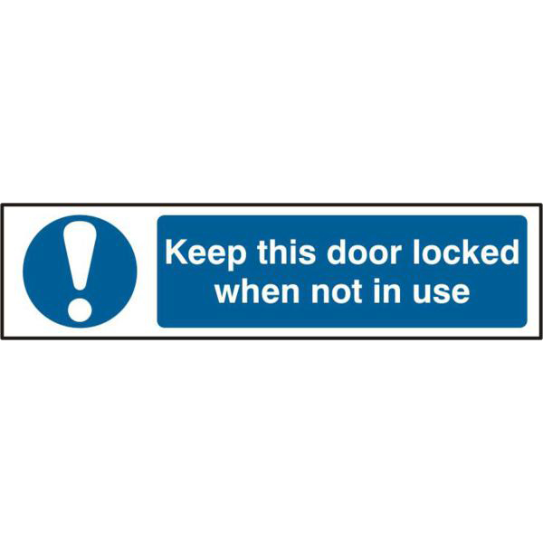 ASEC `Keep This Door Locked When Not In Use` 200mm x 50mm Self Adhesive Sign