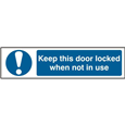 ASEC `Keep This Door Locked When Not In Use` 200mm x 50mm Self Adhesive Sign