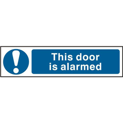 ASEC `This Door Is Alarmed` 200mm x 50mm PVC Self Adhesive Sign