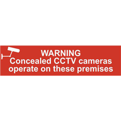 ASEC `Warning Concealed CCTV Cameras Operate On These Premises` 200mm x 50mm PVC Self Adhesive Sign