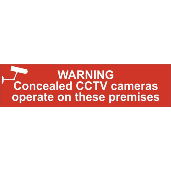 ASEC `Warning Concealed CCTV Cameras Operate On These Premises` 200mm x 50mm PVC Self Adhesive Sign