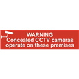 ASEC `Warning Concealed CCTV Cameras Operate On These Premises` 200mm x 50mm PVC Self Adhesive Sign