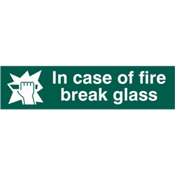 ASEC `In Case Of Fire Break Glass` 200mm x 50mm PVC Self Adhesive Sign.