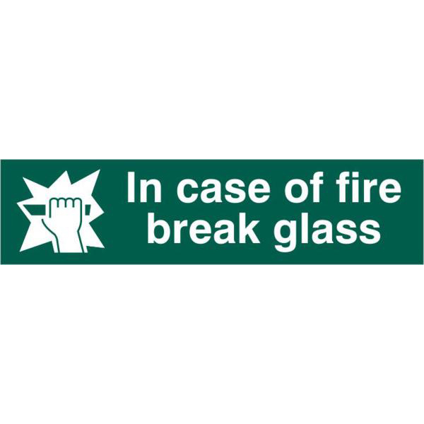 ASEC `In Case Of Fire Break Glass` 200mm x 50mm PVC Self Adhesive Sign.