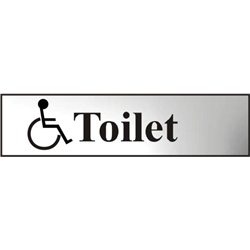 ASEC `Disabled Toilet` 200mm x 50mm Chrome Self Adhesive Sign