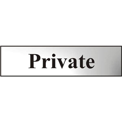 ASEC `Private` 200mm x 50mm Chrome Self Adhesive Sign