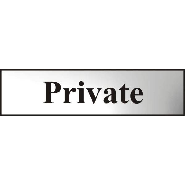 ASEC `Private` 200mm x 50mm Chrome Self Adhesive Sign