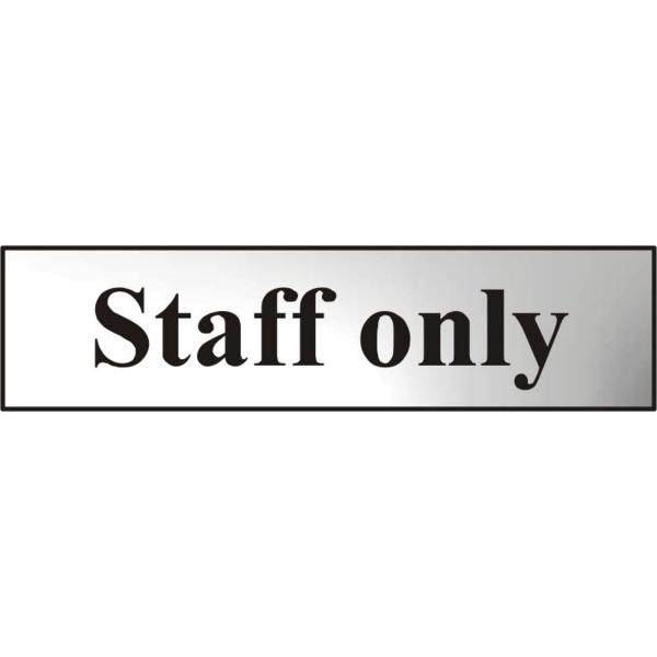 ASEC `Staff Only` 200mm x 50mm Chrome Self Adhesive Sign