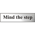 ASEC `Mind The Step` 200mm x 50mm Chrome Self Adhesive Sign
