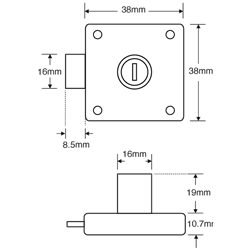 ASEC Deadbolt Furniture Lock Square Plate