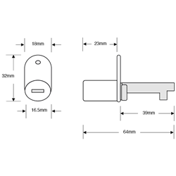 ASEC Half Cut Out Cam Furniture Pedestal Lock