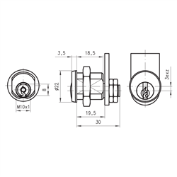 DOM 225081 19.5mm Nut Fix Master Keyed Camlock