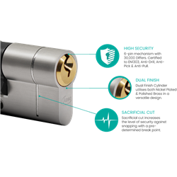 ASEC Vital 6 Pin Half Euro Dual Finish Snap Resistant Cylinder