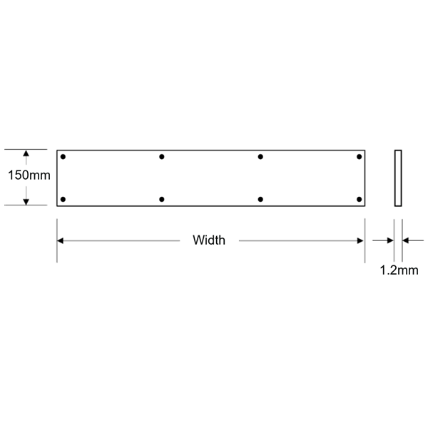 ASEC Kick Plate 150mm Height x 1.2mm Depth (BL) Powder Coated Stainless Steel Black