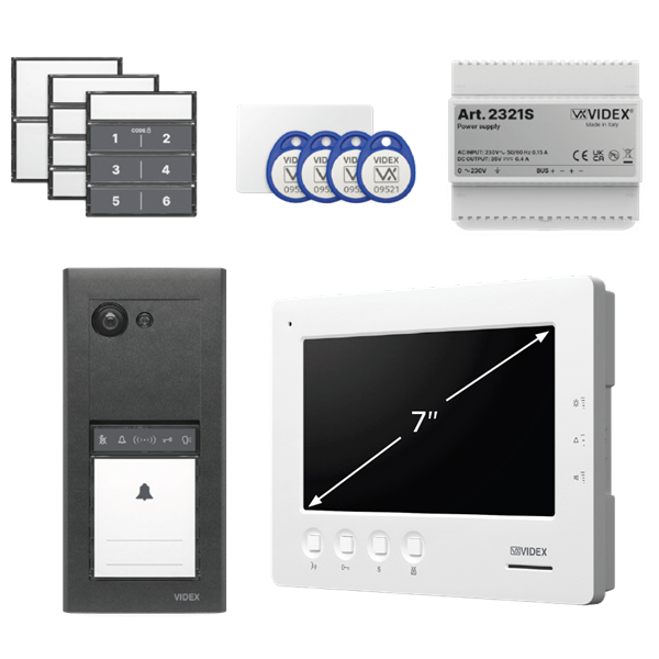 VIDEX ERA23VB Series Entry Panel Video Kit With 7 Inch Video Monitor (6788) PSU (2321S) & Proximity Card/Fobs (955MF) ERAKIT23B6788
