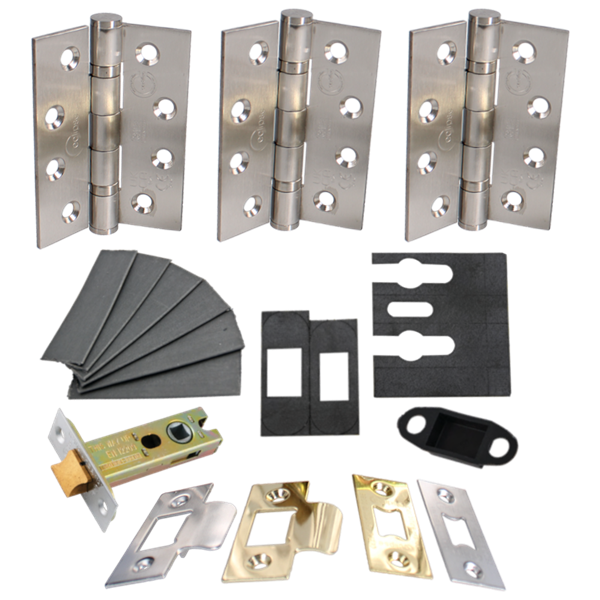 ECLIPSE Internal Fire Door Latch Pack With Hinges (Grade 13), Latch (76mm) & Intumescent