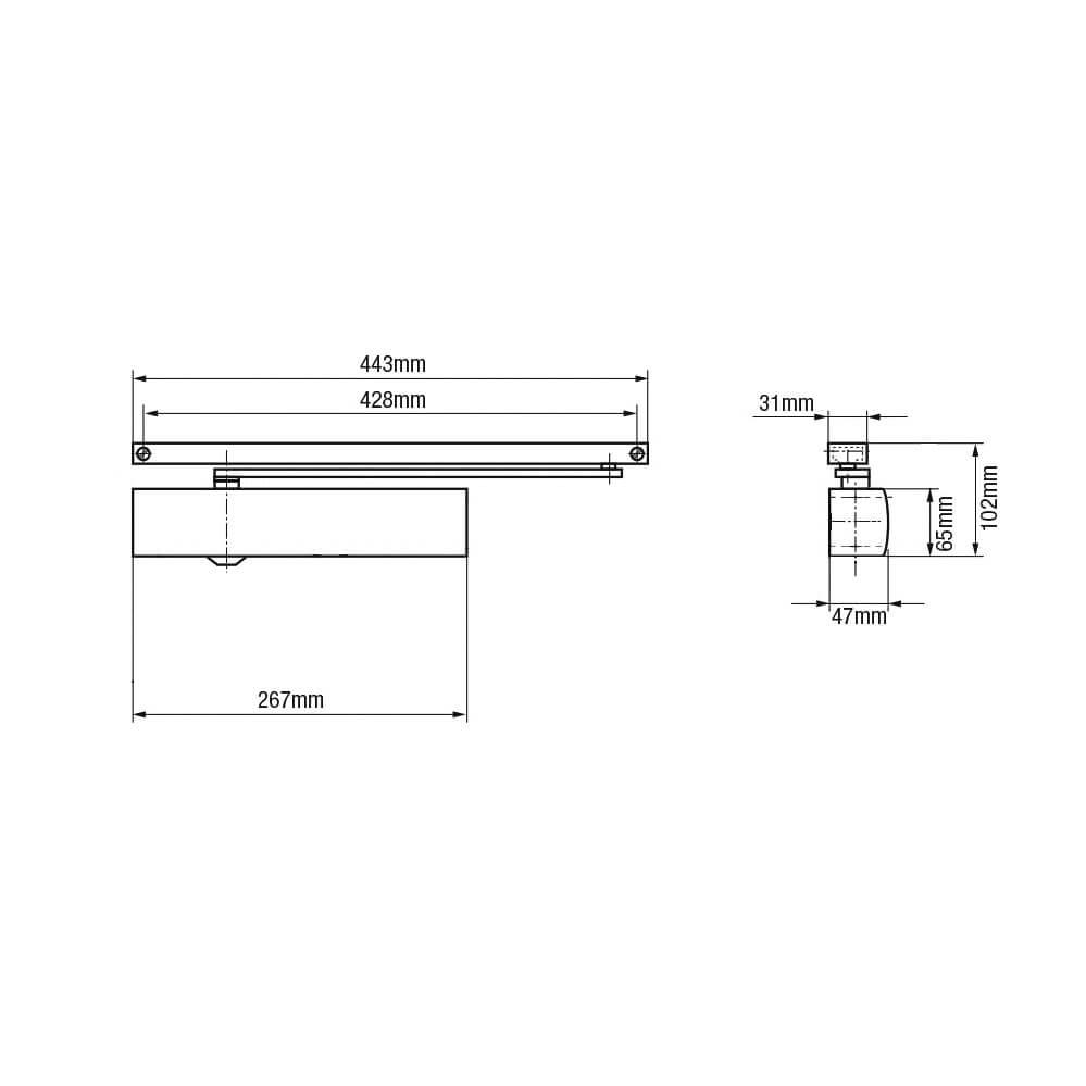 Dorma TS91 Size 3 Overhead Cam Action Slide Arm Door Closer Body Only