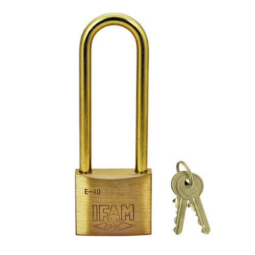 Ifam E Series 40mm Extra Long Shackle Brass Padlock with Brass Shackle