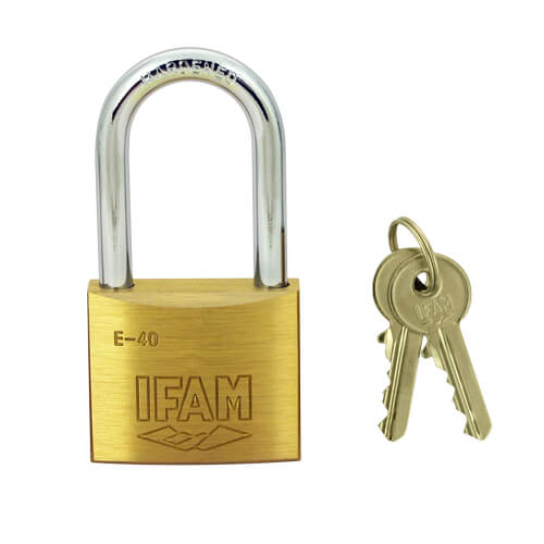 Ifam E Series 40mm Long Shackle Brass Padlock