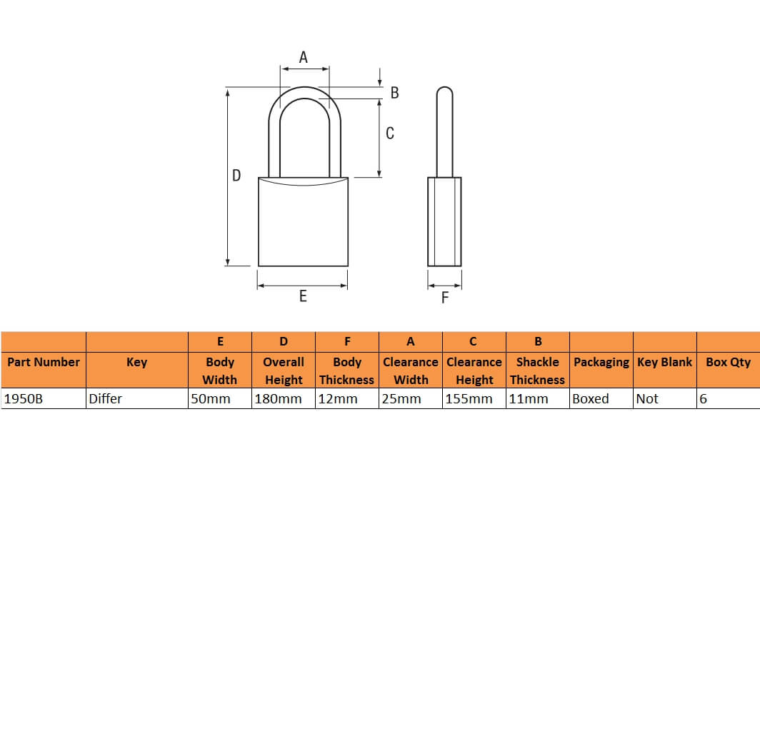 Master 50mm Adjustable Long Shackle Brass Padlock