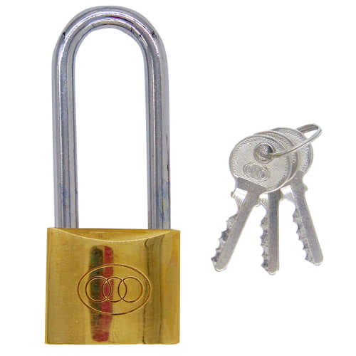 Tri Circle 50mm Long Shackle Brass Padlock