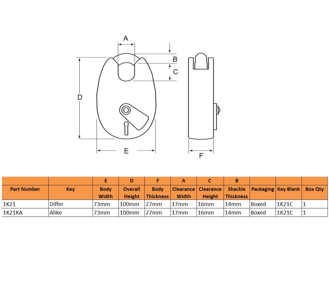 Union 1K21 Cruiser 73mm 5 Lever Close Shackle Padlock