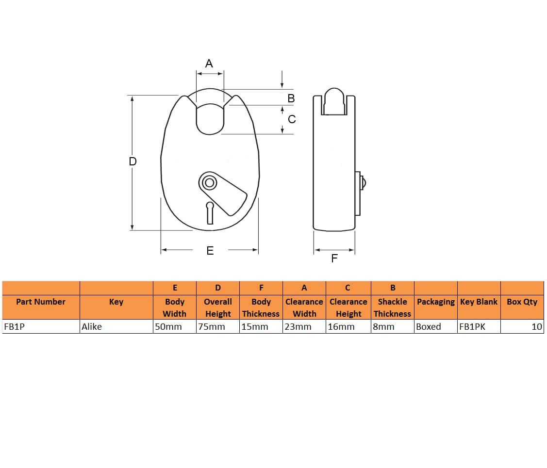 Fire Brigade FB1 Open Shackle Galvanised Padlock 