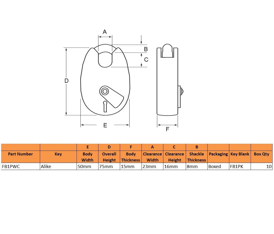 Fire Brigade FB1 Open Shackle Galvanised Padlock with Chain 
