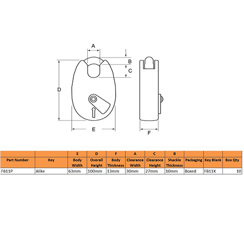 Fire Brigade FB11 Open Shackle Galvanised Padlock